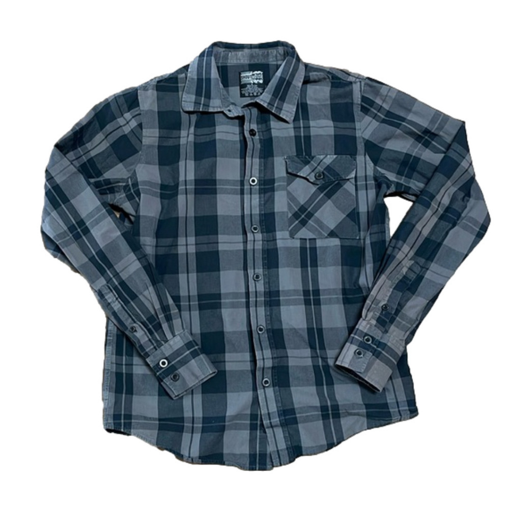 Shout House Black and Gray Plaid Long Sleeve Button Up Shirt Size Small